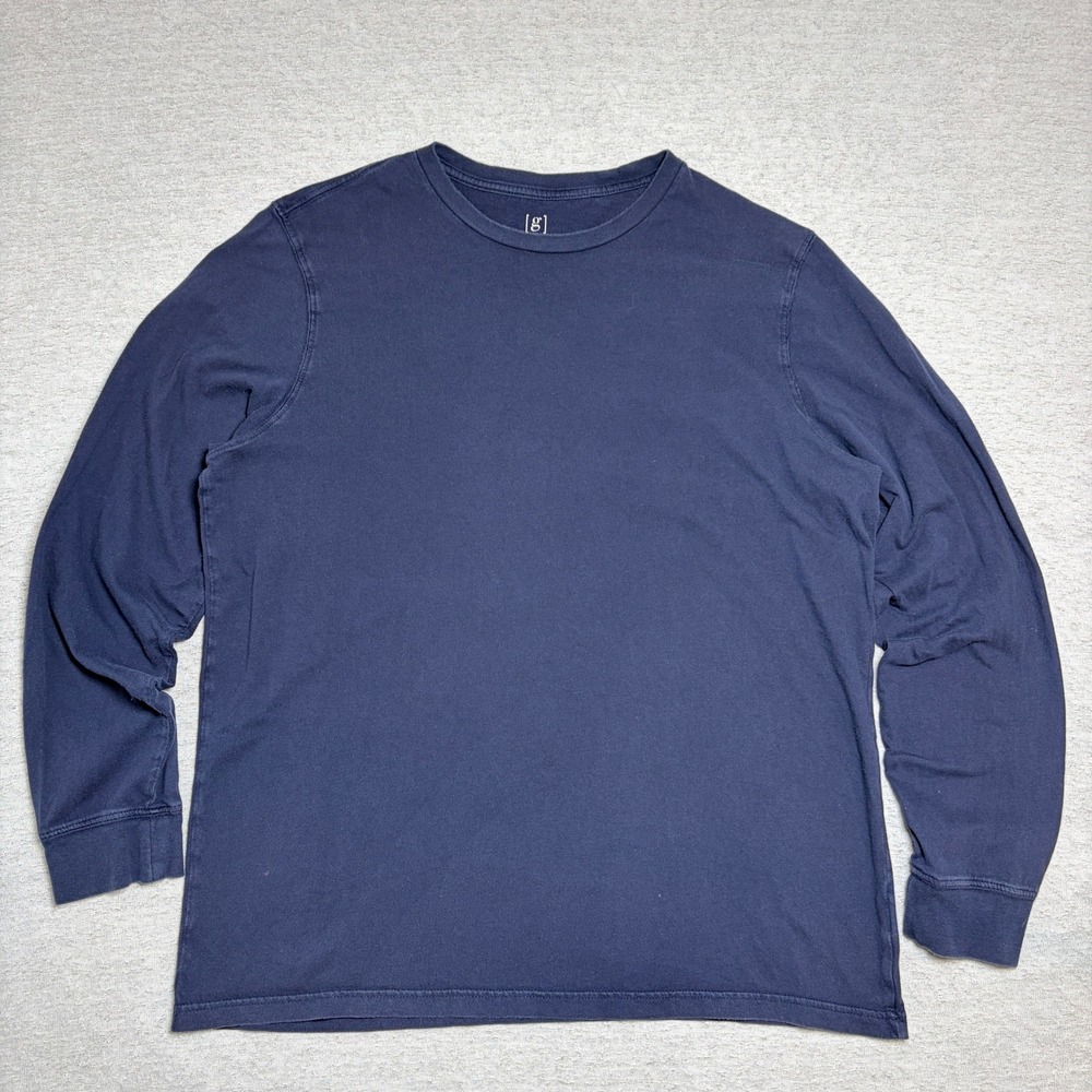 George Mens Long Sleeve T-Shirt XL Navy Blue Solid Cotton Casual Excellent